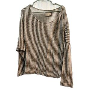 Women’s Anthropologie Saturday Sunday Gray White Striped Knit Top Large L Cozy